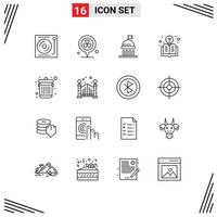 Universal Icon Symbols Group of 16 Modern Outlines of delete light heart education vote Editable Vector Design Elements