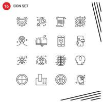 Set of 16 Vector Outlines on Grid for beauty plant document gear guidelines Editable Vector Design Elements