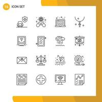 Set of 16 Modern UI Icons Symbols Signs for mechanical necklace creative holiday easter Editable Vector Design Elements