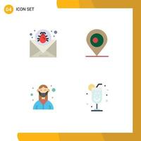 Set of 4 Modern UI Icons Symbols Signs for attack female mail map medical Editable Vector Design Elements