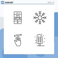 Modern Set of 4 Filledline Flat Colors and symbols such as call winter video flake hand cursor Editable Vector Design Elements