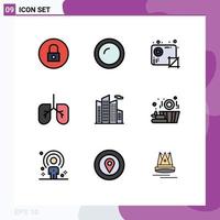 Universal Icon Symbols Group of 9 Modern Filledline Flat Colors of office lungs kitchen anatomy production Editable Vector Design Elements