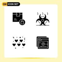 Solid Glyph Pack of 4 Universal Symbols of box hearts product contamination valentines Editable Vector Design Elements