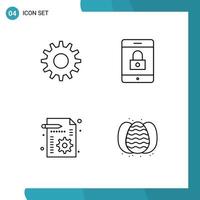 User Interface Pack of 4 Basic Filledline Flat Colors of cogs setting encryption business easter Editable Vector Design Elements