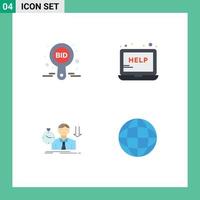 4 User Interface Flat Icon Pack of modern Signs and Symbols of bid failure compete laptop sad Editable Vector Design Elements