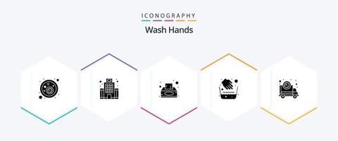 Wash Hands 25 Glyph icon pack including corona. water bowl. box. medical. hands vector