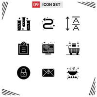 Editable Vector Line Pack of 9 Simple Solid Glyphs of tv internet left entertainment tasks Editable Vector Design Elements