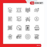 Pictogram Set of 16 Simple Outlines of file checklist development shop ecommerce Editable Vector Design Elements