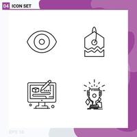 Set of 4 Modern UI Icons Symbols Signs for biology modeling science tag awards Editable Vector Design Elements