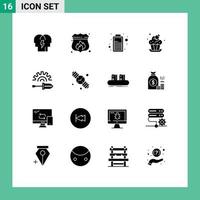 Set of 16 Commercial Solid Glyphs pack for screw screw driver battery dessert cake Editable Vector Design Elements