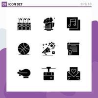 Set of 9 Modern UI Icons Symbols Signs for video setting media campaign sports Editable Vector Design Elements