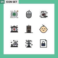 Set of 9 Modern UI Icons Symbols Signs for antenna security mouse insurance chart Editable Vector Design Elements