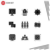 Mobile Interface Solid Glyph Set of 9 Pictograms of art thanks set wheat message Editable Vector Design Elements