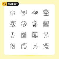 Set of 16 Commercial Outlines pack for transportation avatar dashboard captain nature Editable Vector Design Elements