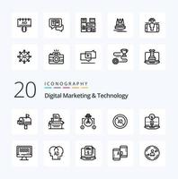 20 Digital Marketing And Technology Line icon Pack like content digital bulb ad blocker ad vector