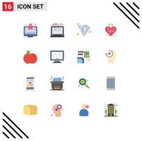 Pictogram Set of 16 Simple Flat Colors of computer apple diamond love letter hanging heart Editable Pack of Creative Vector Design Elements