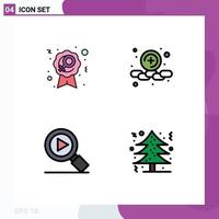 Group of 4 Filledline Flat Colors Signs and Symbols for badge video woman web christmas tree Editable Vector Design Elements