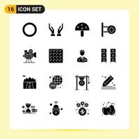 Universal Icon Symbols Group of 16 Modern Solid Glyphs of projector camera mushroom board hospital Editable Vector Design Elements