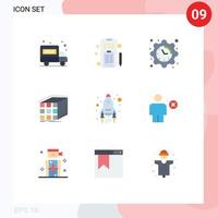 9 Flat Color concept for Websites Mobile and Apps up rocket date matrix cube Editable Vector Design Elements