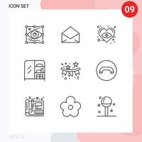 9 User Interface Outline Pack of modern Signs and Symbols of celebration confetti open wardrobe furniture Editable Vector Design Elements