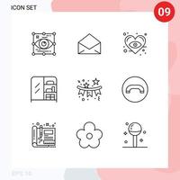 9 User Interface Outline Pack of modern Signs and Symbols of celebration confetti open wardrobe furniture Editable Vector Design Elements