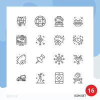 Set of 16 Vector Outlines on Grid for payment investment bus sandesh party Editable Vector Design Elements