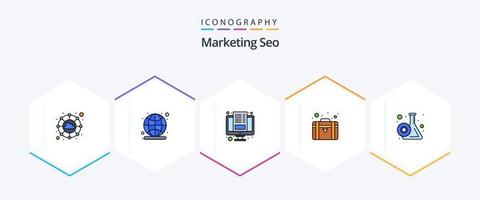 Marketing Seo 25 FilledLine icon pack including research process. cogwheel. blog. seo services. seo vector