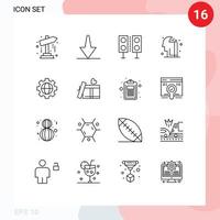 User Interface Pack of 16 Basic Outlines of globe gear electronics pencile education Editable Vector Design Elements