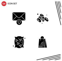 Group of 4 Solid Glyphs Signs and Symbols for mail wheat ramadan bag handbag Editable Vector Design Elements