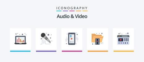 Audio And Video Flat 5 Icon Pack Including video. video. mobile. format. file. Creative Icons Design vector