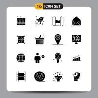 Group of 16 Solid Glyphs Signs and Symbols for message email project sms industrial Editable Vector Design Elements