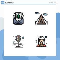 Set of 4 Modern UI Icons Symbols Signs for card traffic lights shapes teepee business Editable Vector Design Elements