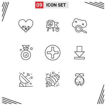 Group of 9 Outlines Signs and Symbols for cross winner cloud computing olympic internet cloud Editable Vector Design Elements