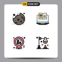 4 Universal Filledline Flat Color Signs Symbols of cake party laptop hardware burner Editable Vector Design Elements