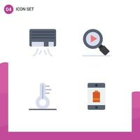 Mobile Interface Flat Icon Set of 4 Pictograms of ac battery research temperature device Editable Vector Design Elements