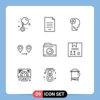 Universal Icon Symbols Group of 9 Modern Outlines of image map business location think Editable Vector Design Elements