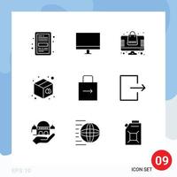 Modern Set of 9 Solid Glyphs Pictograph of print goods hardware box shopping Editable Vector Design Elements