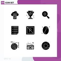 Set of 9 Vector Solid Glyphs on Grid for no four sport document bars Editable Vector Design Elements