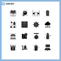 Modern Set of 16 Solid Glyphs and symbols such as black coffee mug money coffee interior Editable Vector Design Elements