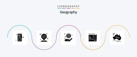 Geo Graphy Glyph 5 Icon Pack Including guide. map. location. donate. globe vector