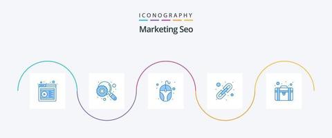 Marketing Seo Blue 5 Icon Pack Including seo pack. portfolio. data. logical linking. link building vector
