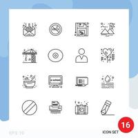 Pack of 16 Modern Outlines Signs and Symbols for Web Print Media such as crain architecture disk success finish Editable Vector Design Elements