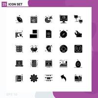 Set of 25 Vector Solid Glyphs on Grid for monitor computer wide animation marketing Editable Vector Design Elements