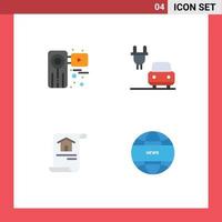 Mobile Interface Flat Icon Set of 4 Pictograms of camera document recorder charge building Editable Vector Design Elements