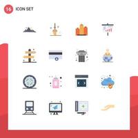 Group of 16 Flat Colors Signs and Symbols for screen bar building real office Editable Pack of Creative Vector Design Elements