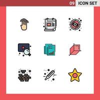 9 Universal Filledline Flat Color Signs Symbols of report video scale web target Editable Vector Design Elements