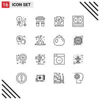 Pack of 16 Modern Outlines Signs and Symbols for Web Print Media such as money cash srilanka business paper Editable Vector Design Elements