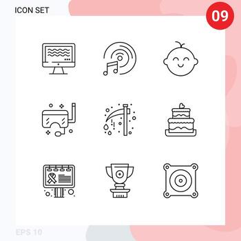 9 Universal Outlines Set for Web and Mobile Applications halloween axe child snorkel ocean Editable Vector Design Elements