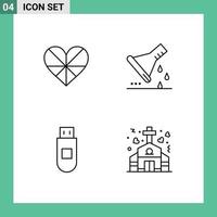 Pack of 4 Modern Filledline Flat Colors Signs and Symbols for Web Print Media such as heart test tube favorite erlenmeyer flask storage Editable Vector Design Elements