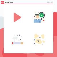 User Interface Pack of 4 Basic Flat Icons of play smoke employee working air Editable Vector Design Elements